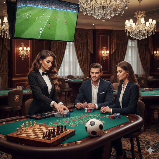 Luxurious casino interior with slot machines and table games